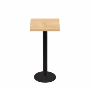 24" x 24" Woodland Clear Coat Finish Quick Ship Table + Black Bar Height 18" Disc Base