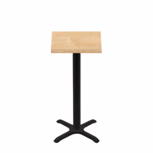 24" x 24" Woodland Clear Coat Finish Quick Ship Table + Black Bar Height 22" x 22" Cross Base