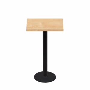 24" x 30" Woodland Clear Coat Finish Quick Ship Table + Black Bar Height 18" Disc Base
