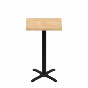 24" x 30" Woodland Clear Coat Finish Quick Ship Table + Black Bar Height 22" x 22" Cross Base