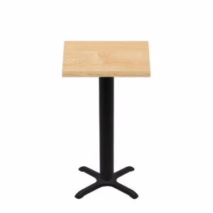 30" x 30" Woodland Clear Coat Finish Quick Ship Table + Black Bar Height 22" x 22" Cross Base