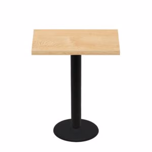 30" x 42" Woodland Clear Coat Finish Quick Ship Table + Black Bar Height 22" Disc Base