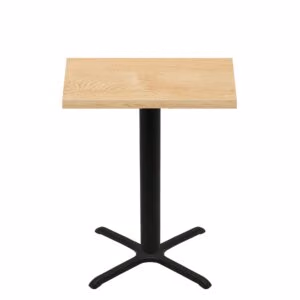 30" x 42" Woodland Clear Coat Finish Quick Ship Table + Black Bar Height 30" x 30" Cross Base