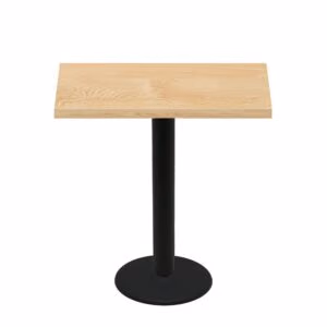 30" x 48" Woodland Clear Coat Finish Quick Ship Table + Black Bar Height 22" Disc Base