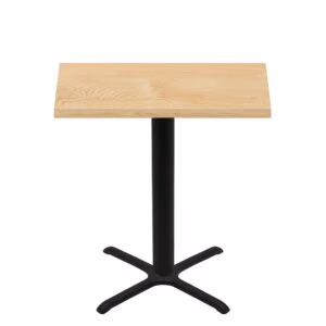 30" x 48" Woodland Clear Coat Finish Quick Ship Table + Black Bar Height 30" x 30" Cross Base