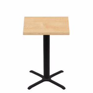 36" x 36" Woodland Clear Coat Finish Quick Ship Table + Black Bar Height 30" x 30" Cross Base