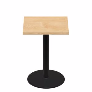 36" x 36" Woodland Clear Coat Finish Quick Ship Table + Black Bar Height 30" Disc Base