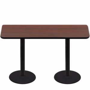 30" x 72" Two-Sided Mahogany/Black Quick Ship Table - Mahogany Up + (2) Black Counter Height 22" Disc Bases