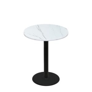 36" Round Thermoform Calcutta Marble Quick Ship Table + Black Counter Height 22" Disc Base