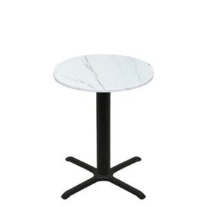 36" Round Thermoform Calcutta Marble Quick Ship Table + Black Counter Height 30" x 30" Cross Base
