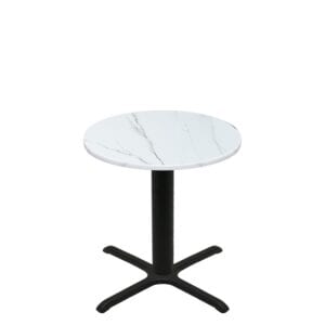 36" Round Thermoform Calcutta Marble Quick Ship Table + Black Standard Height 30" x 30" Cross Base