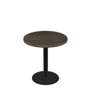 36" Round Thermoform Dark Walnut Quick Ship Table + Black Standard Height 22" Disc Base