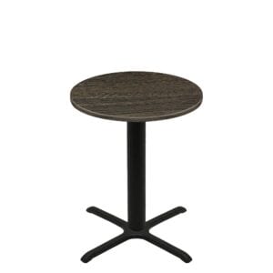 36" Round Thermoform Dark Walnut Quick Ship Table + Black Counter Height 30" x 30" Cross Base