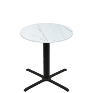 42" Round Thermoform Calcutta Marble Quick Ship Table + Black Counter Height 36" x 36" Cross Base