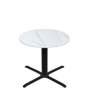 42" Round Thermoform Calcutta Marble Quick Ship Table + Black Standard Height 36" x 36" Cross Base