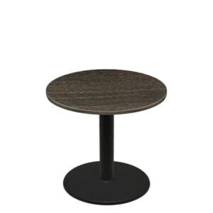 42" Round Thermoform Dark Walnut Quick Ship Table + Black Standard Height 30" Disc Base