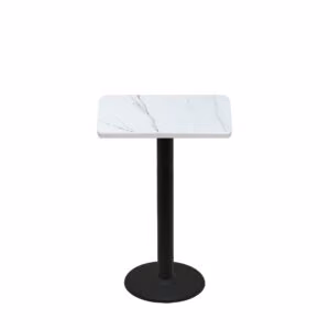 24" x 30" Thermoform Calcutta Marble Quick Ship Table + Black Counter Height 18" Disc Base