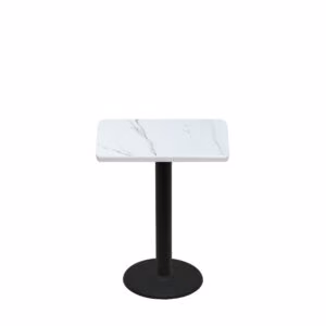 24" x 30" Thermoform Calcutta Marble Quick Ship Table + Black Standard Height 18" Disc Base