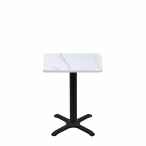 24" x 30" Thermoform Calcutta Marble Quick Ship Table + Black Standard Height 22" x 22" Cross Base
