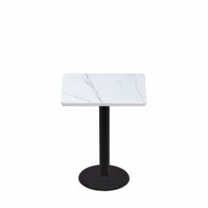 30" x 30" Thermoform Calcutta Marble Quick Ship Table + Black Standard Height 18" Disc Base