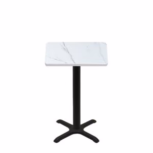 30" x 30" Thermoform Calcutta Marble Quick Ship Table + Black Counter Height 22" x 22" Cross Base