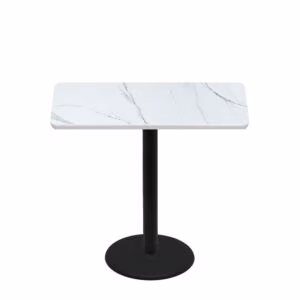 30" x 48" Thermoform Calcutta Marble Quick Ship Table + Black Counter Height 22" Disc Base