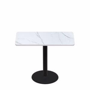 30" x 48" Thermoform Calcutta Marble Quick Ship Table + Black Standard Height 22" Disc Base