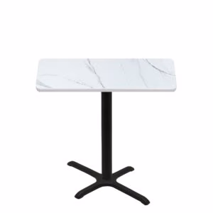 30" x 48" Thermoform Calcutta Marble Quick Ship Table + Black Counter Height 22" x 30" Cross Base