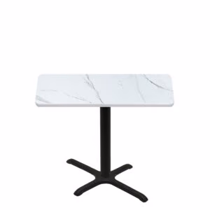 30" x 48" Thermoform Calcutta Marble Quick Ship Table + Black Standard Height 22" x 30" Cross Base