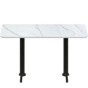 30" x 72" Thermoform Calcutta Marble Quick Ship Table + (2) Black Counter Height 22" T Bases