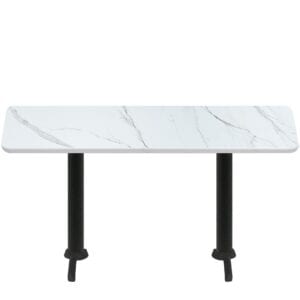 30" x 72" Thermoform Calcutta Marble Quick Ship Table + (2) Black Standard Height 22" T Bases