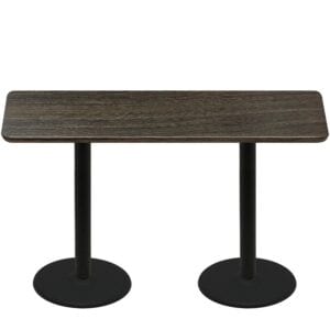 30" x 72" Thermoform Dark Walnut Quick Ship Table + (2) Black Counter Height 22" Disc Bases