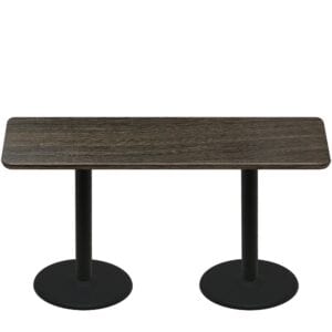30" x 72" Thermoform Dark Walnut Quick Ship Table + (2) Black Standard Height 22" Disc Bases