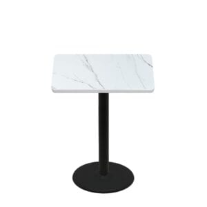 36" x 36" Thermoform Calcutta Marble Quick Ship Table + Black Counter Height 22" Disc Base