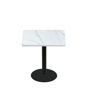 36" x 36" Thermoform Calcutta Marble Quick Ship Table + Black Standard Height 22" Disc Base