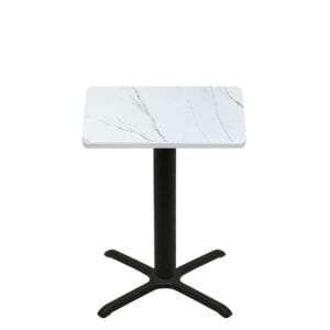 36" x 36" Thermoform Calcutta Marble Quick Ship Table + Black Counter Height 30" x 30" Cross Base