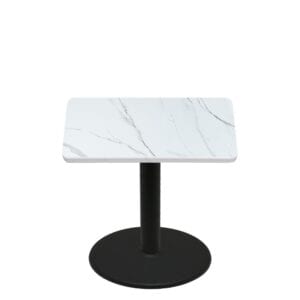 42" x 42" Thermoform Calcutta Marble Quick Ship Table + Black Standard Height 30" Disc Base