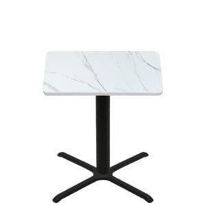 42" x 42" Thermoform Calcutta Marble Quick Ship Table + Black Counter Height 36" x 36" Cross Base