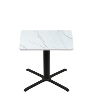 42" x 42" Thermoform Calcutta Marble Quick Ship Table + Black Standard Height 36" x 36" Cross Base