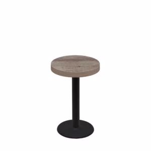 24" Round Urban Weathered Barnwood Quick Ship Table + Black Standard Height 18" Disc Base