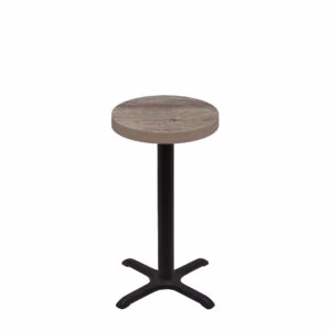 24" Round Urban Weathered Barnwood Quick Ship Table + Black Counter Height 22" x 22" Cross Base