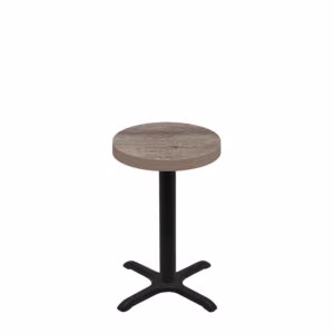24" Round Urban Weathered Barnwood Quick Ship Table + Black Standard Height 22" x 22" Cross Base