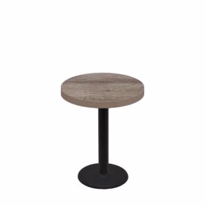 30" Round Urban Weathered Barnwood Quick Ship Table + Black Standard Height 18" Disc Base