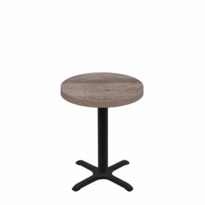 30" Round Urban Weathered Barnwood Quick Ship Table + Black Standard Height 22" x 22" Cross Base