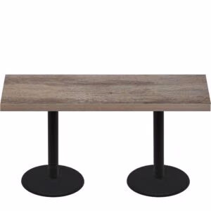 30″ x 72″ Urban Weathered Barnwood Quick Ship Table + (2) Black Standard Height 22″ Disc Bases