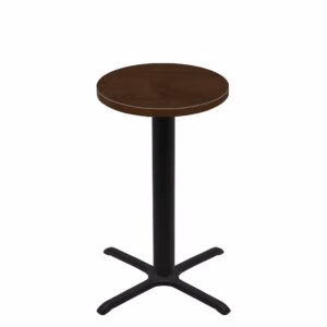 30" Round Woodland Dark Walnut Stain Quick Ship Table + Black Bar Height 30" x 30" Cross Base