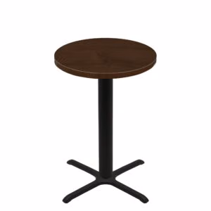 36" Round Woodland Dark Walnut Stain Quick Ship Table + Black Bar Height 30" x 30" Cross Base