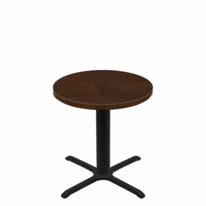 36" Round Woodland Dark Walnut Stain Quick Ship Table + Black Standard Height 30" x 30" Cross Base