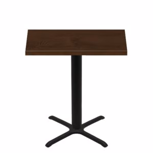 30" x 48" Woodland Dark Walnut Stain Quick Ship Table + Black Bar Height 30" x 30" Cross Base