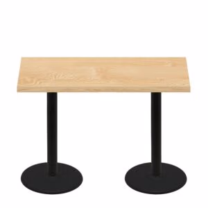 30" x 60" Woodland Clear Coat Finish Quick Ship Table + (2) Black Counter Height 22" Disc Bases